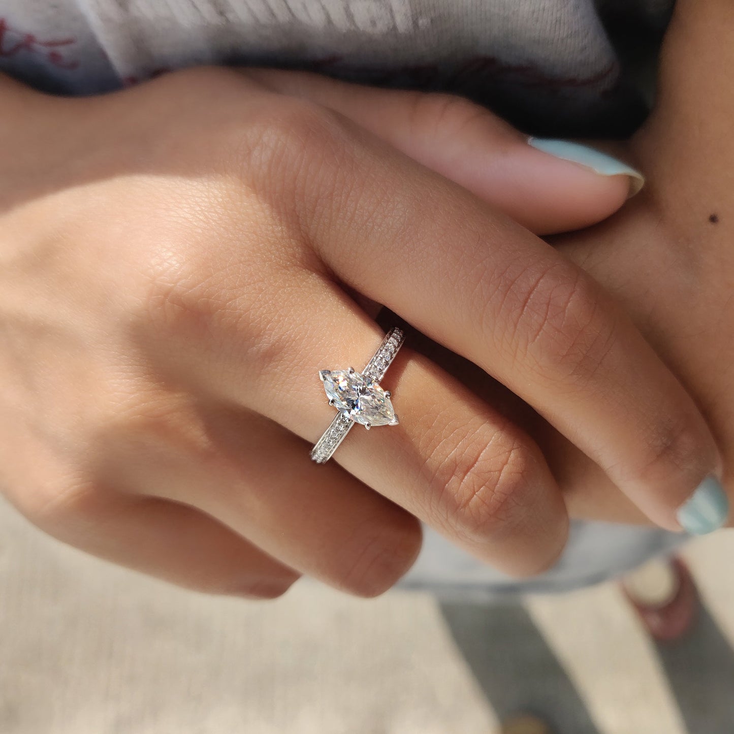 0.50 CT Marquise Pave Moissanite Engagement Ring