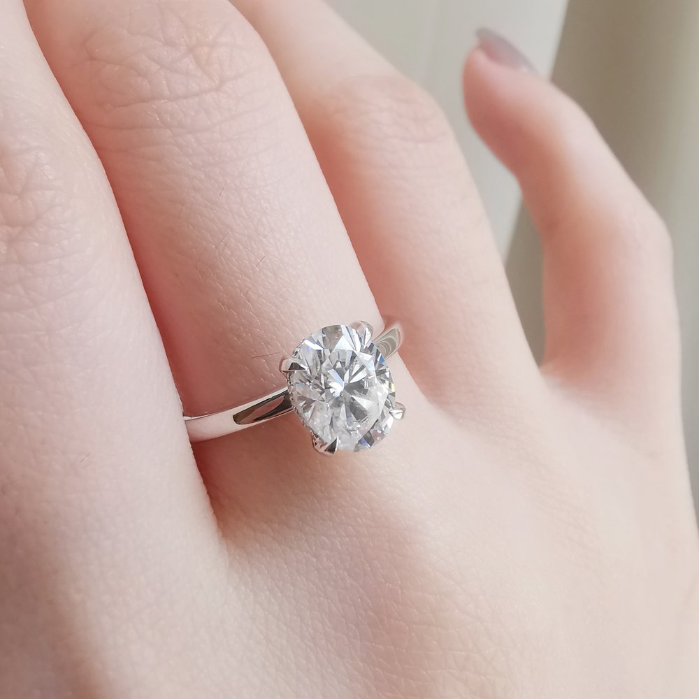 1.5 CT Oval Hidden Halo Moissanite Engagement Ring