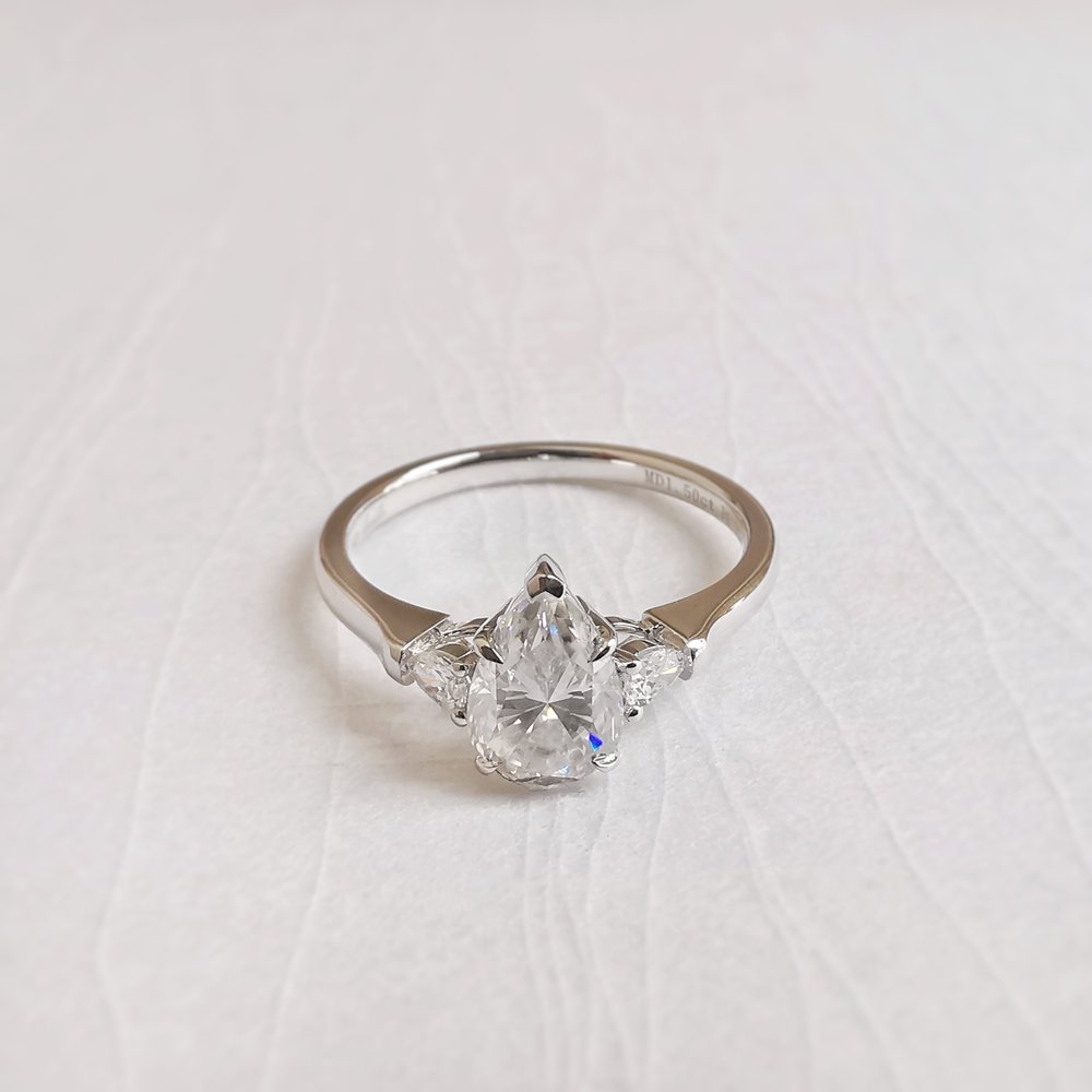 1.5 CT Pear Three Stone Moissanite Engagement Ring