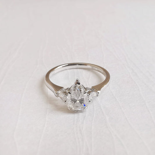 1.5 CT Pear Three Stone Moissanite Engagement Ring