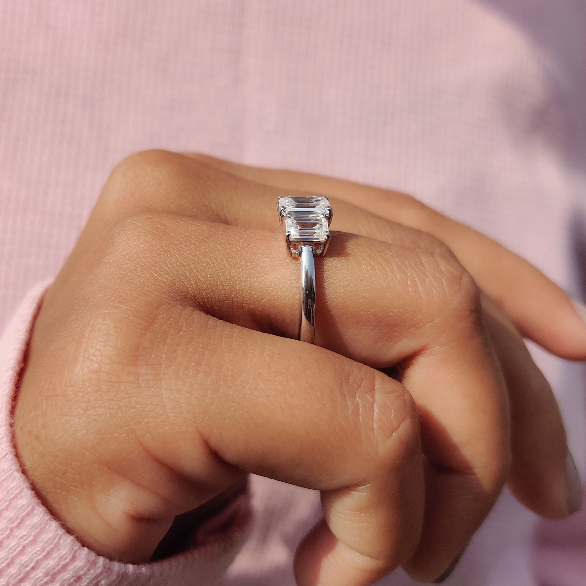 1.20 CT Emerald Three Stone Moissanite Engagement Ring