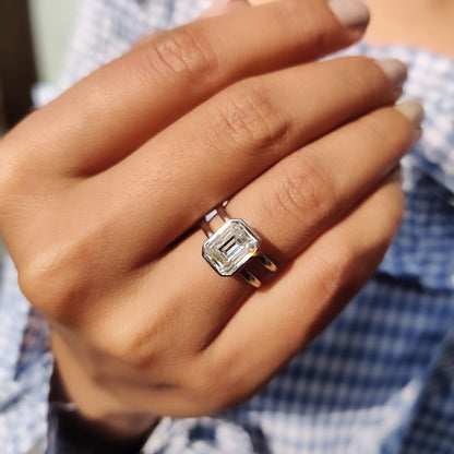 2 CT Emerald Solitaire & Double Shank Moissanite Engagement Ring