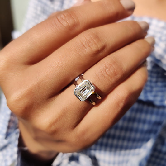 2 CT Emerald Solitaire & Double Shank Moissanite Engagement Ring