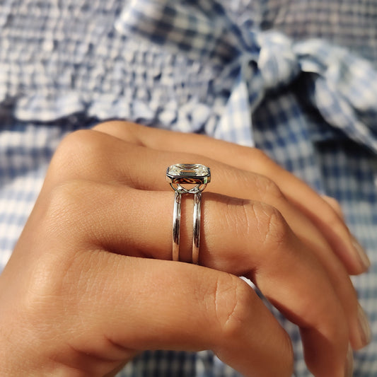 2 CT Emerald Solitaire & Double Shank Moissanite Engagement Ring