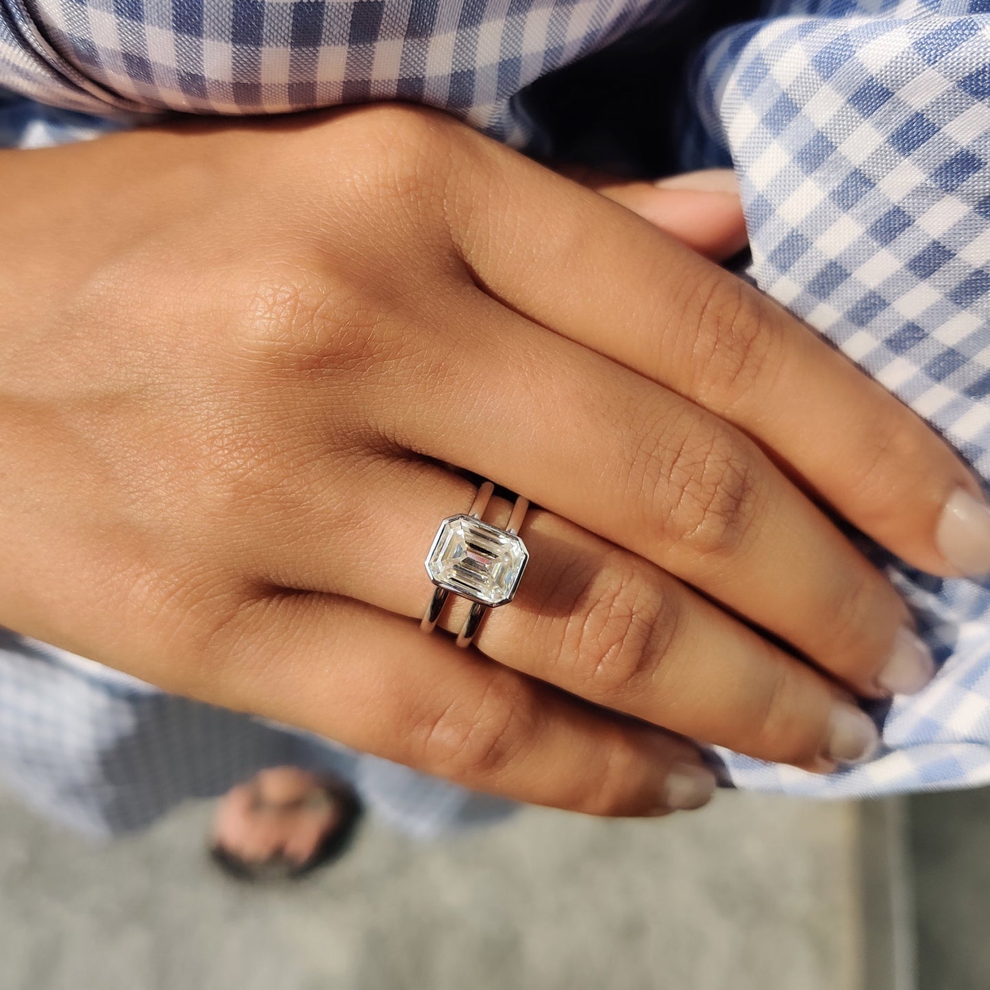 2 CT Emerald Solitaire & Double Shank Moissanite Engagement Ring