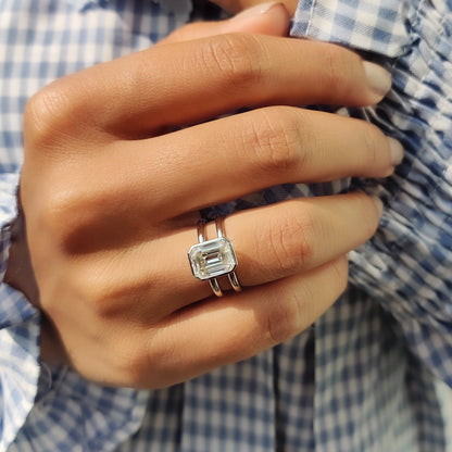 2 CT Emerald Solitaire & Double Shank Moissanite Engagement Ring