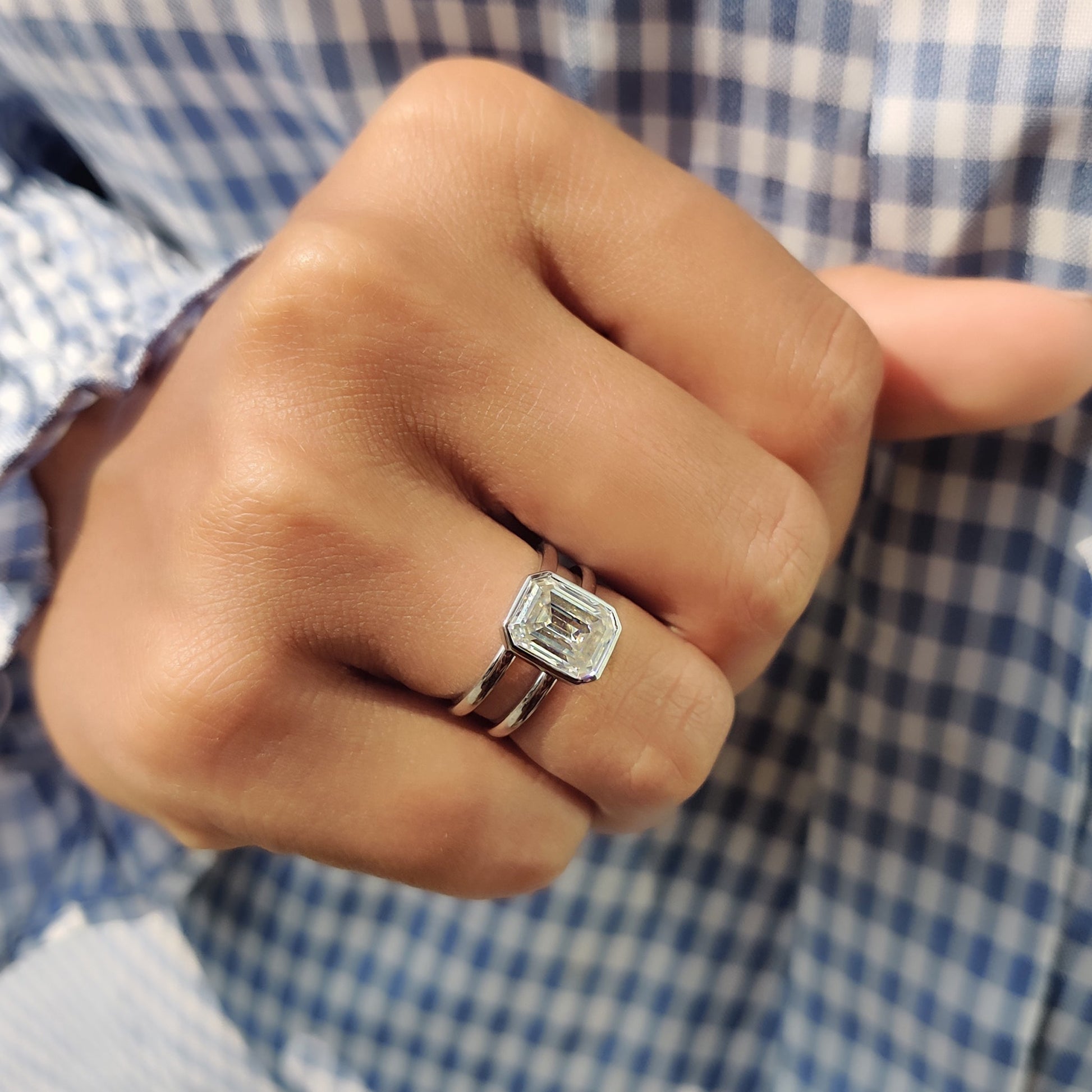 2 CT Emerald Solitaire & Double Shank Moissanite Engagement Ring