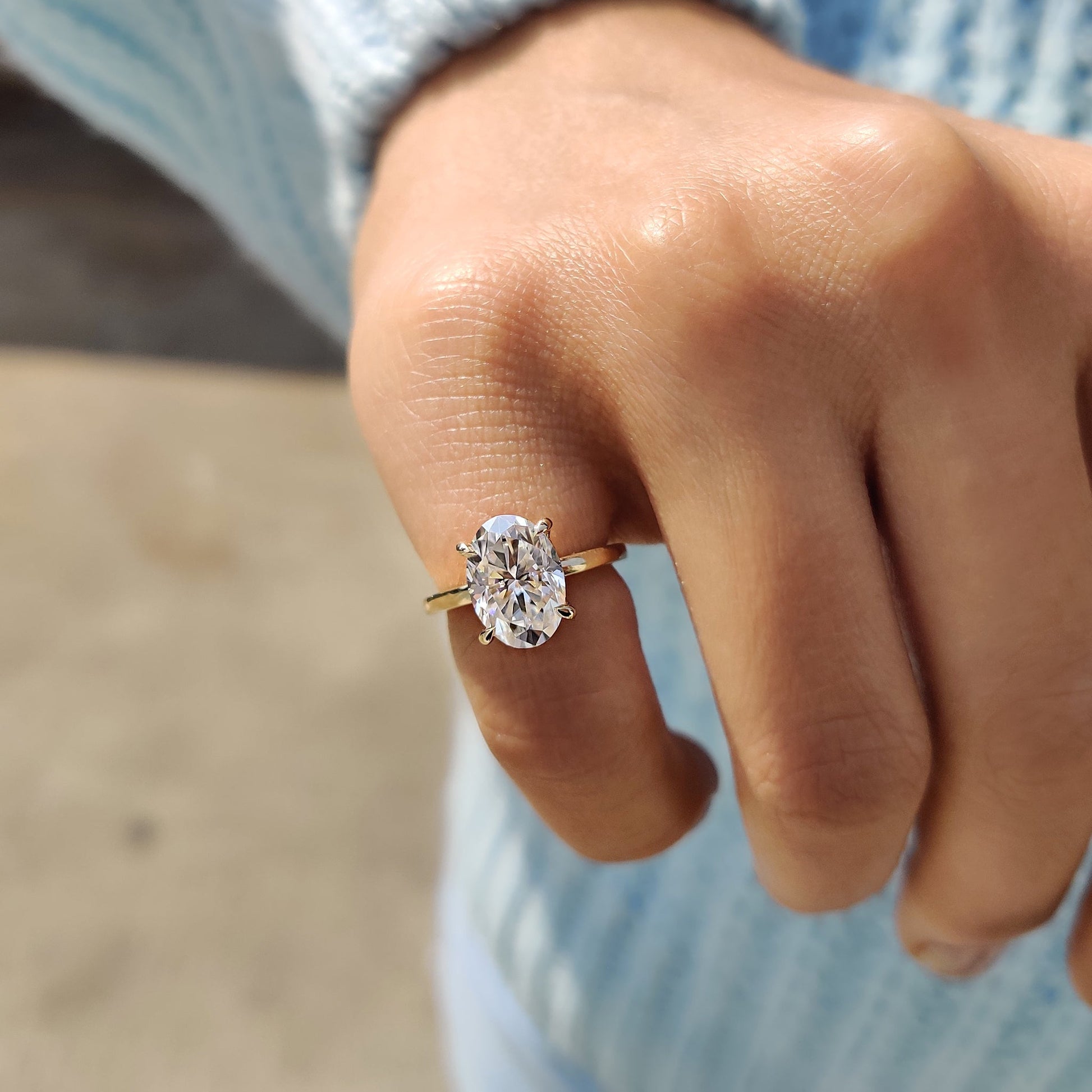 2.50 CT Oval Hidden Halo Moissanite Engagement Ring