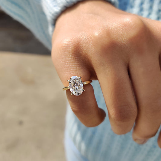 2.50 CT Oval Hidden Halo Moissanite Engagement Ring