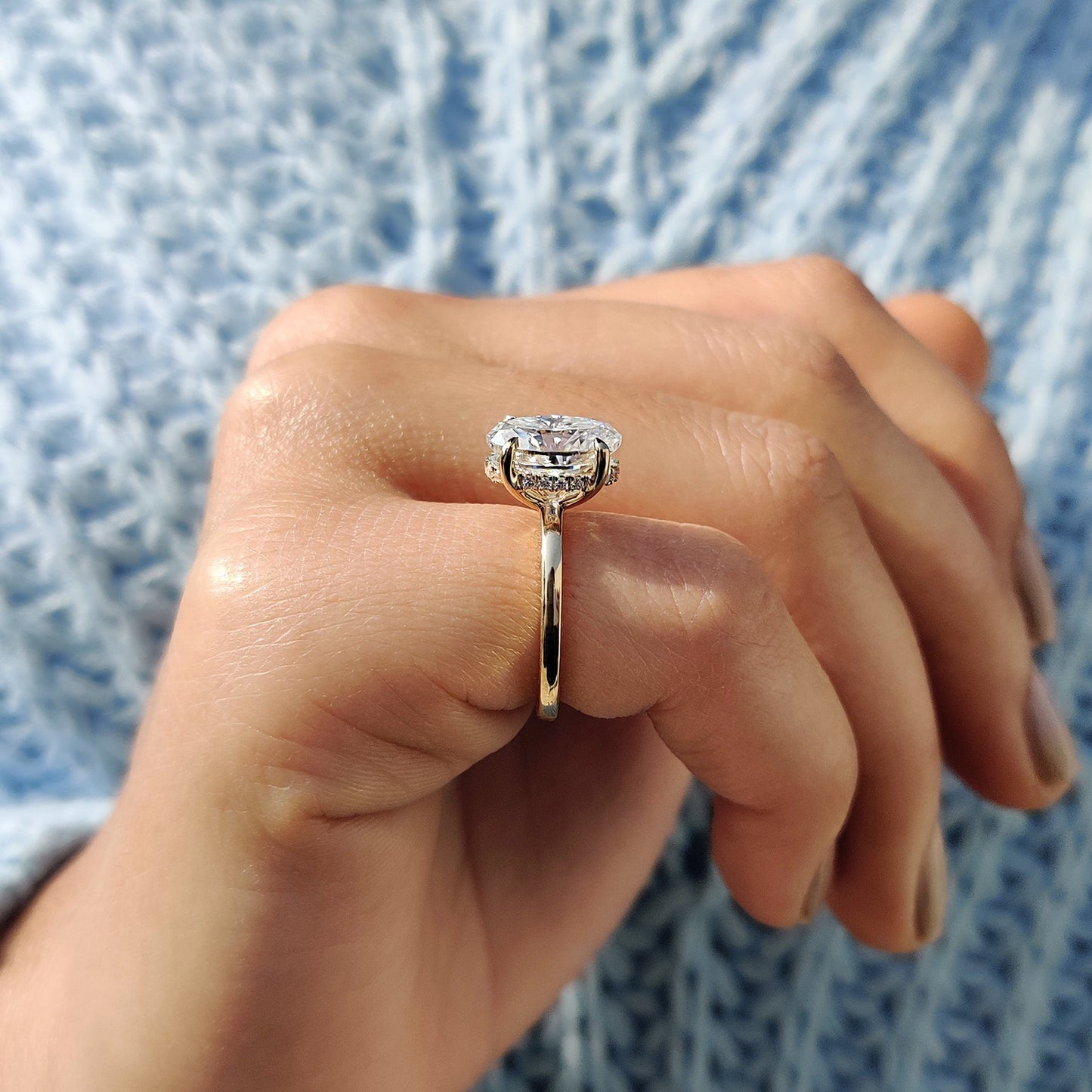 2.50 CT Oval Hidden Halo Moissanite Engagement Ring