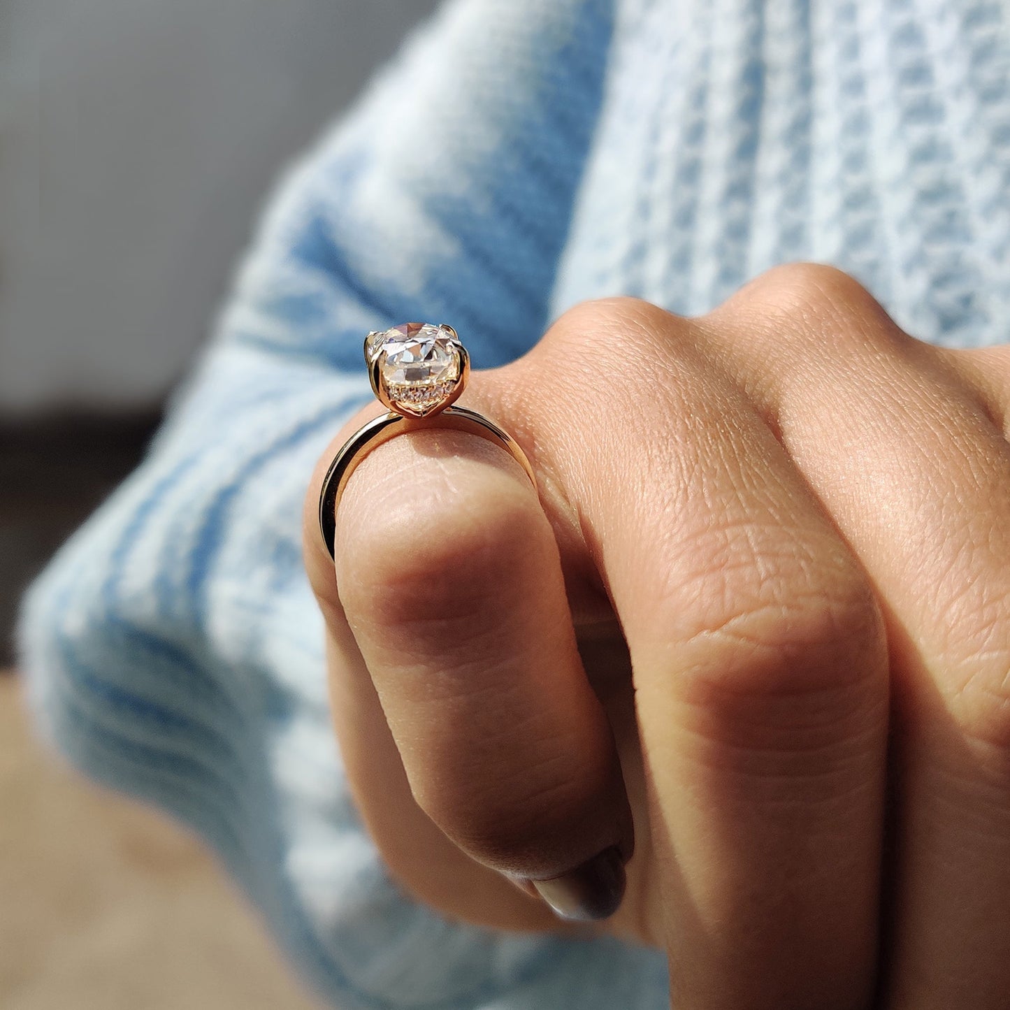 2.50 CT Oval Hidden Halo Moissanite Engagement Ring