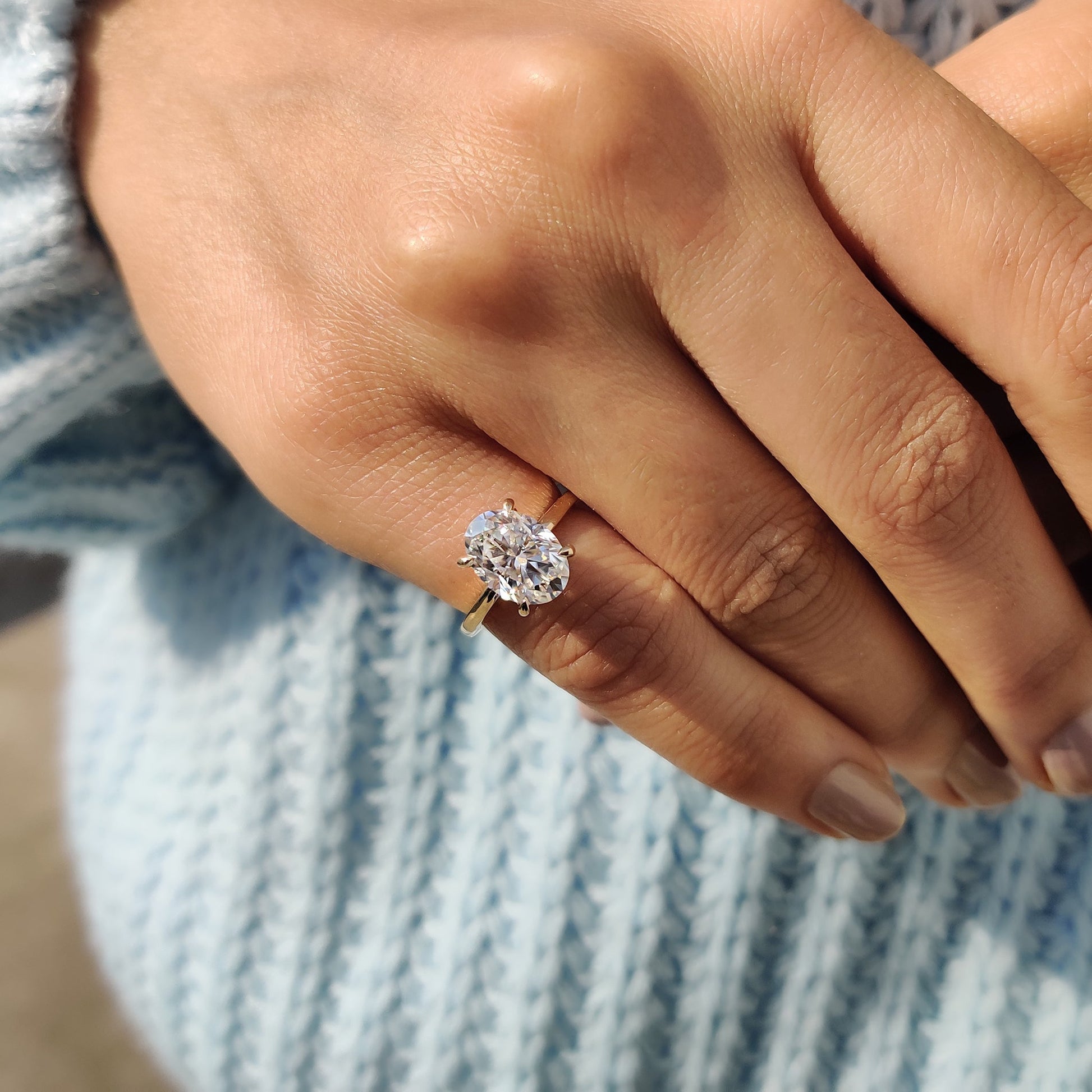 2.50 CT Oval Hidden Halo Moissanite Engagement Ring