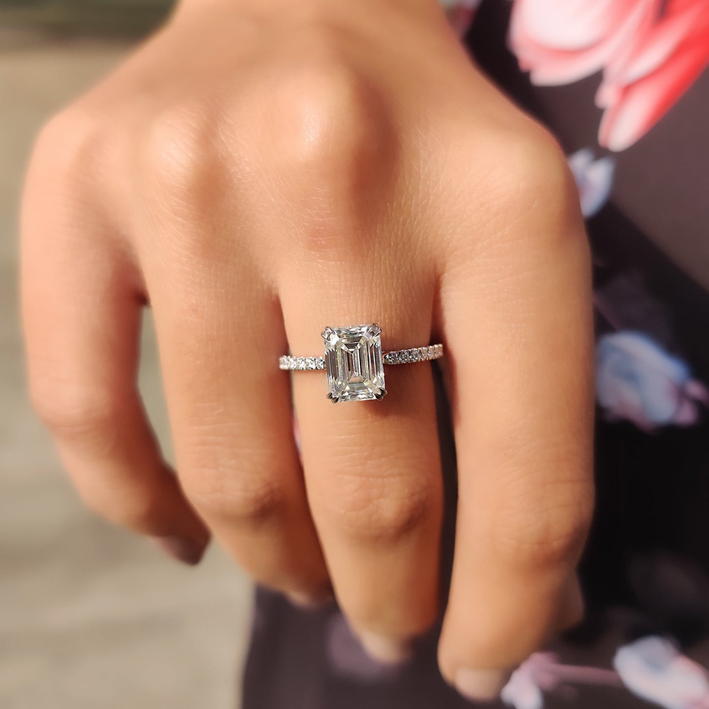 1 CT Emerald Pave Moissanite Engagement Ring