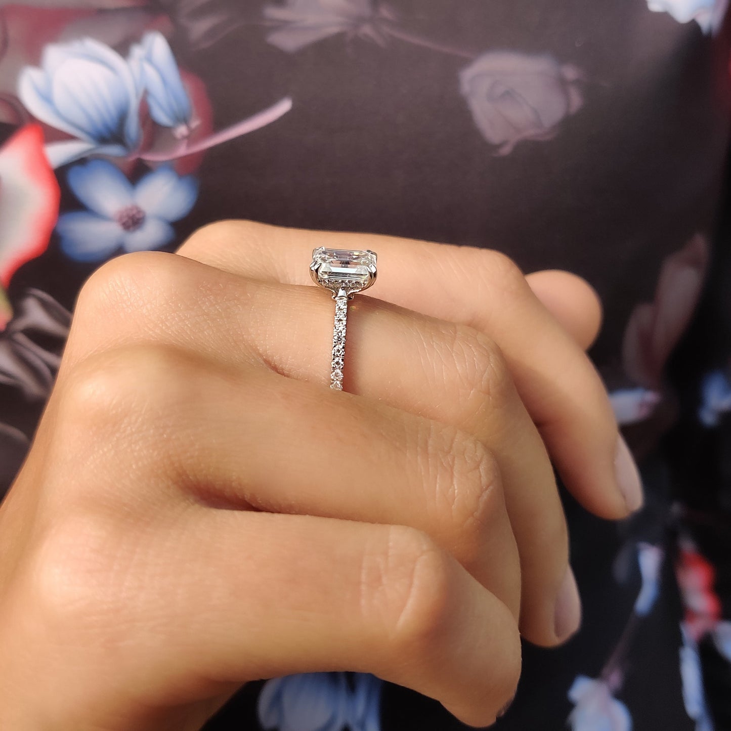 1 CT Emerald Pave Moissanite Engagement Ring