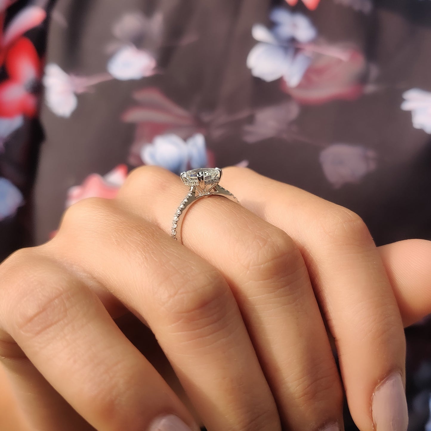 1 CT Emerald Pave Moissanite Engagement Ring