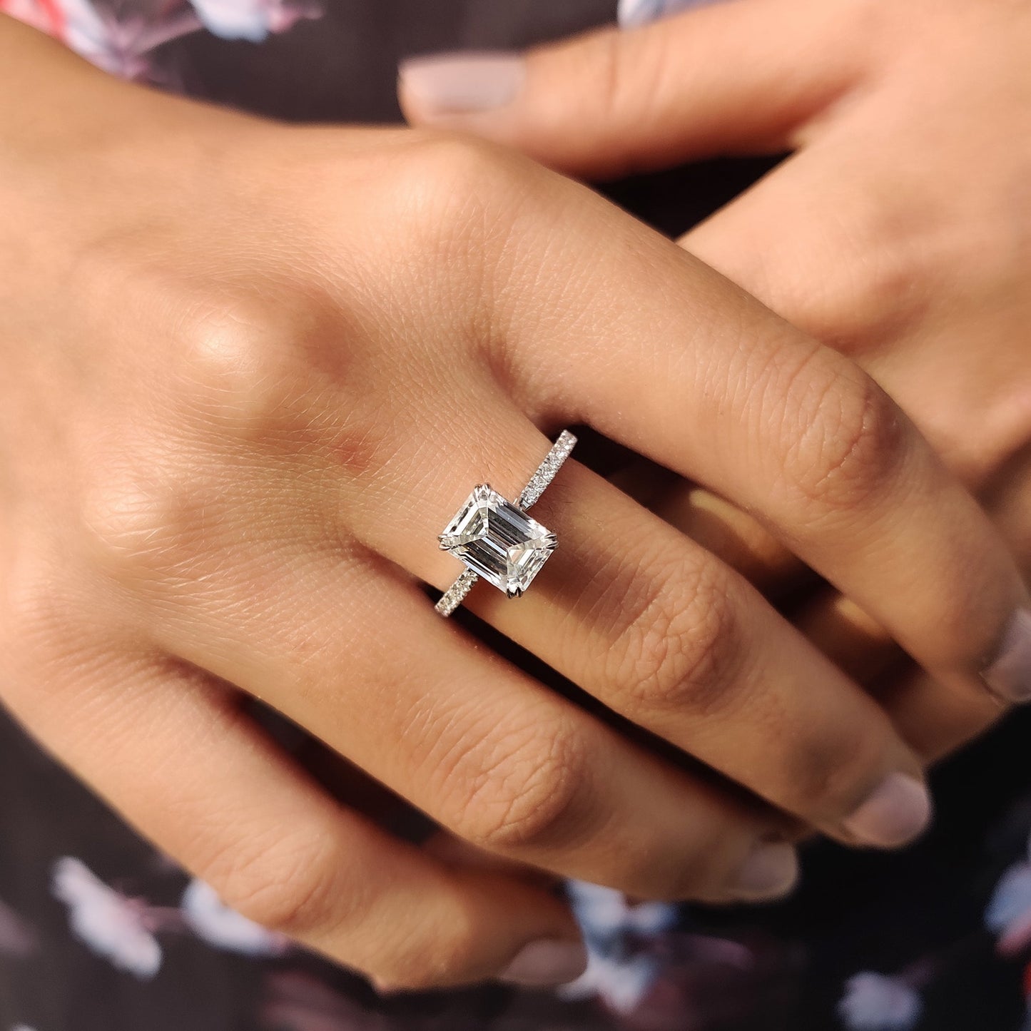 1 CT Emerald Pave Moissanite Engagement Ring