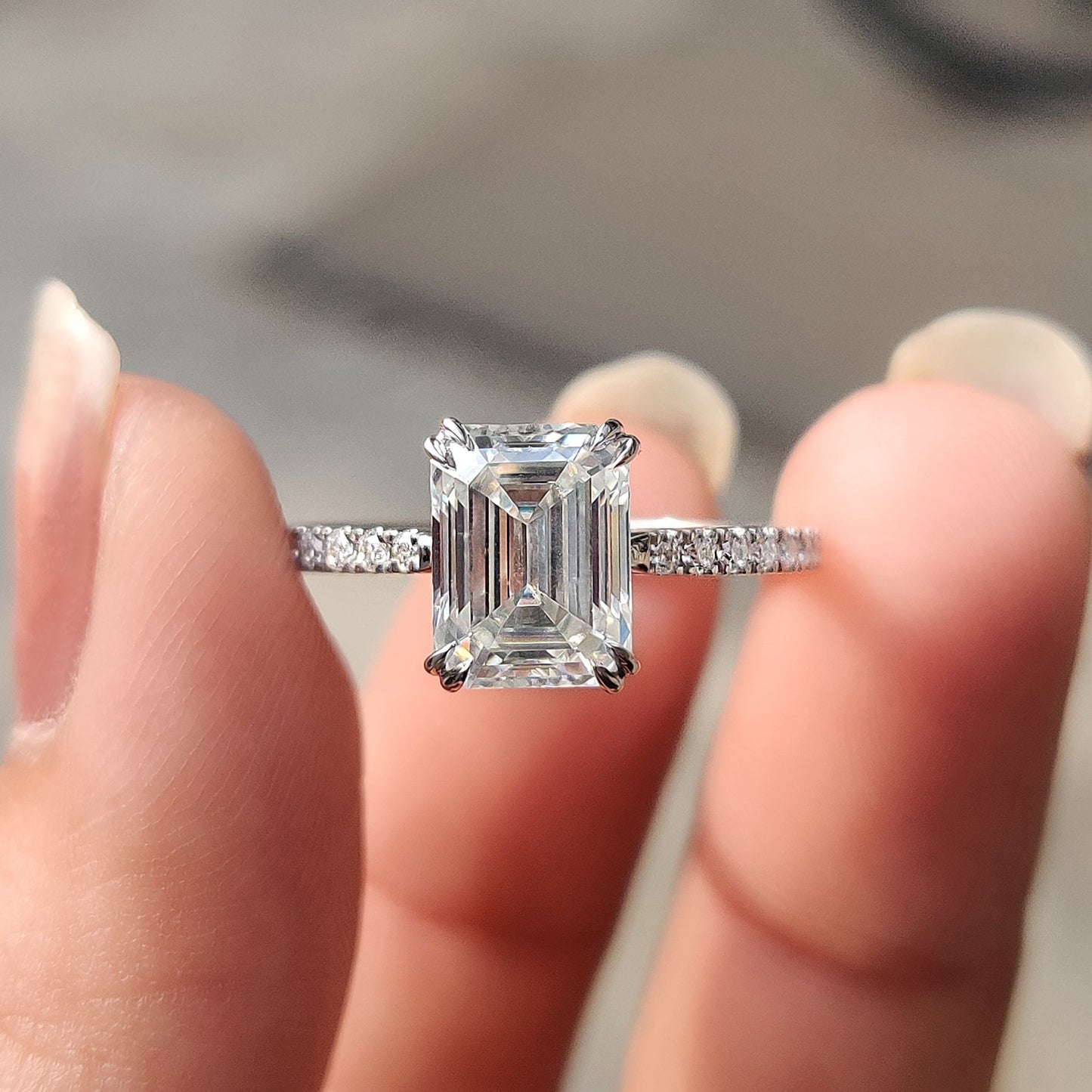 1 CT Emerald Pave Moissanite Engagement Ring