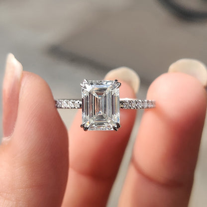 1 CT Emerald Pave Moissanite Engagement Ring