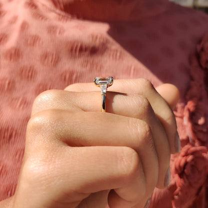 2.38 CT Emerald Three Stone Moissanite Engagement Ring