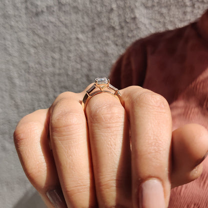 2.38 CT Emerald Three Stone Moissanite Engagement Ring