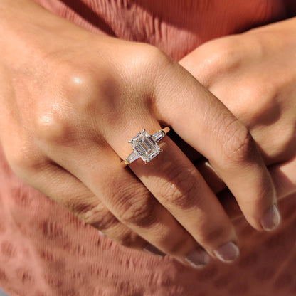 2.38 CT Emerald Three Stone Moissanite Engagement Ring