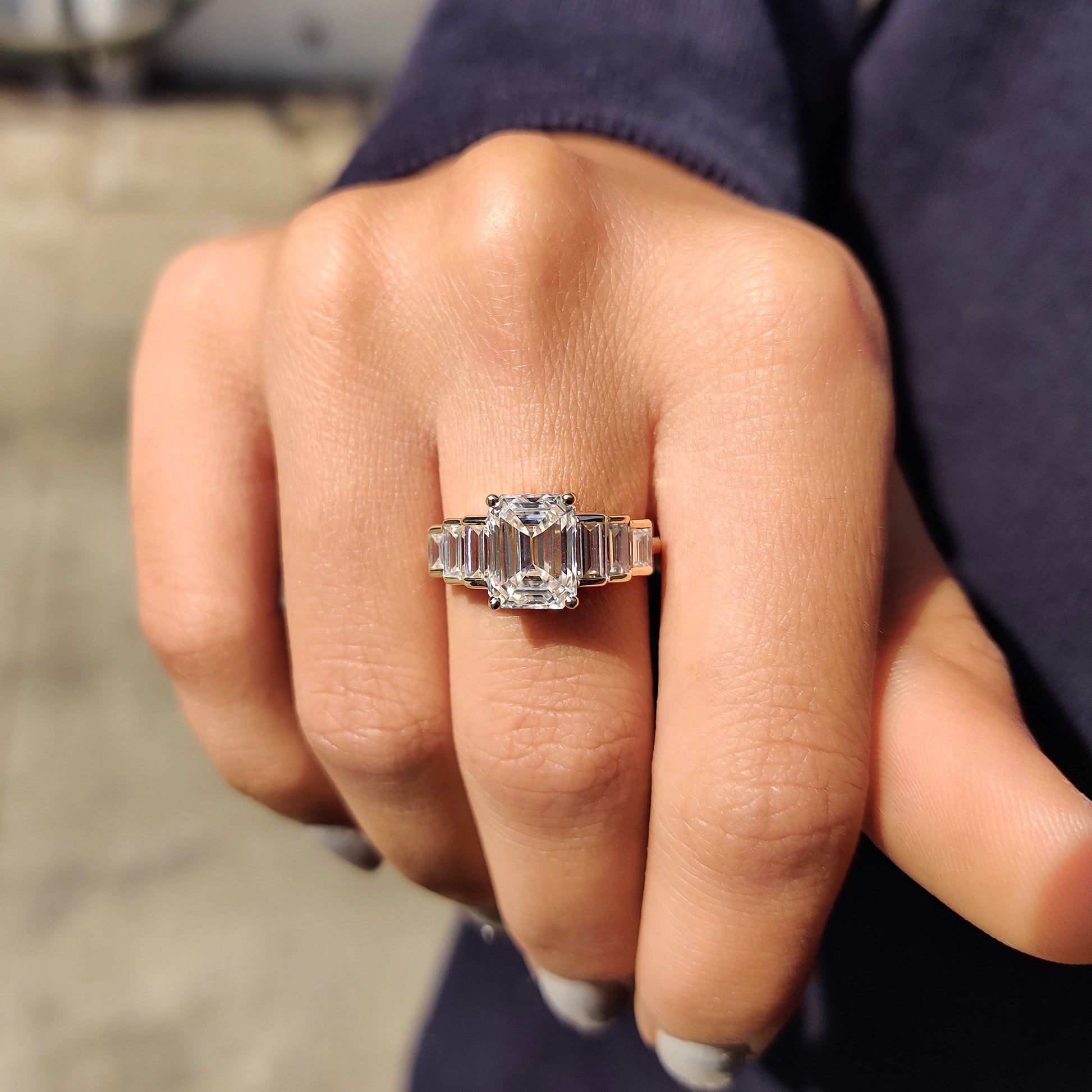 2.51 CT Emerald Pave Moissanite Engagement Ring
