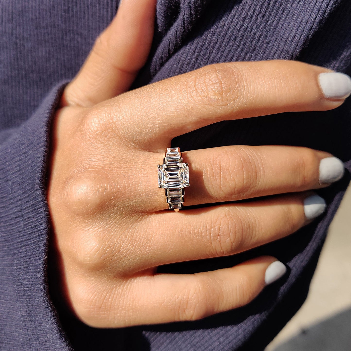 2.51 CT Emerald Pave Moissanite Engagement Ring