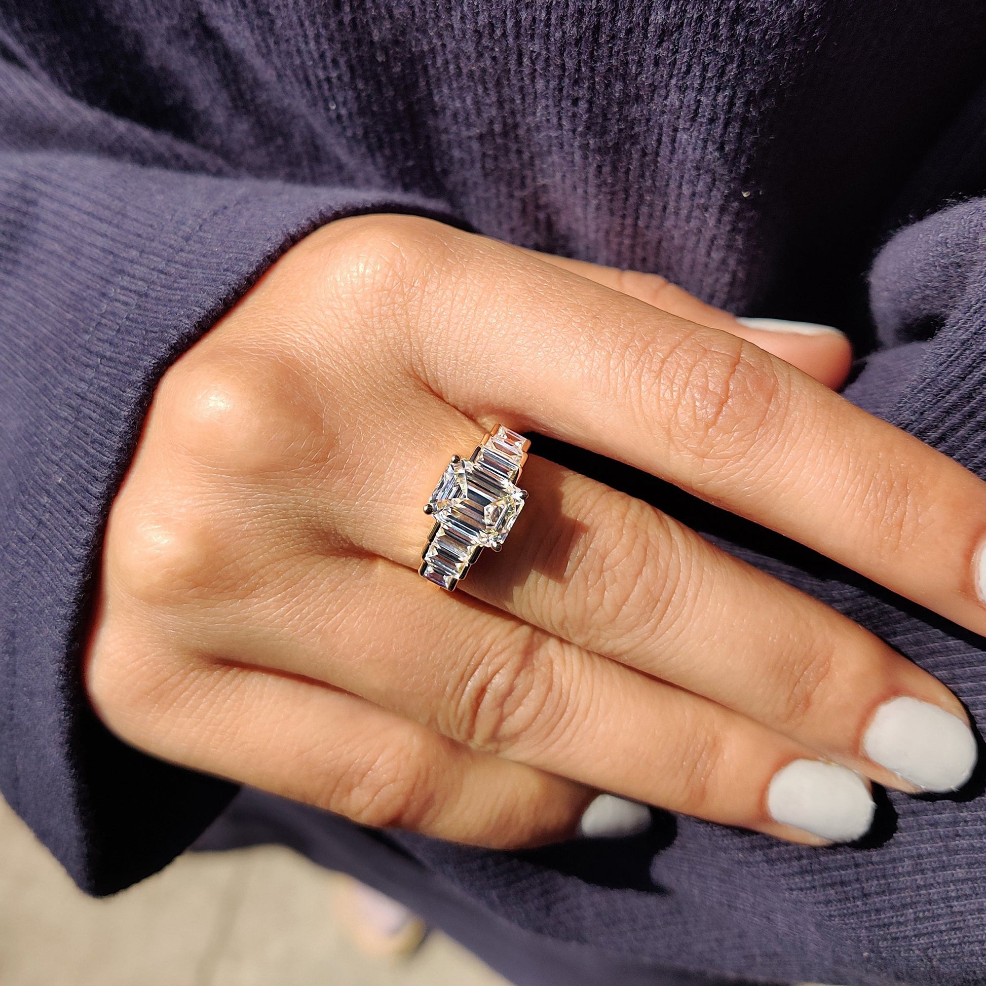 2.51 CT Emerald Pave Moissanite Engagement Ring