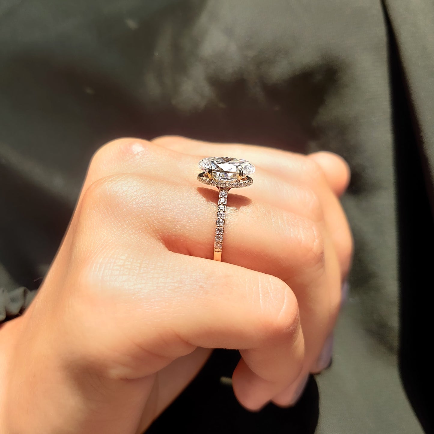3 CT Oval Pave Moissanite Engagement Ring