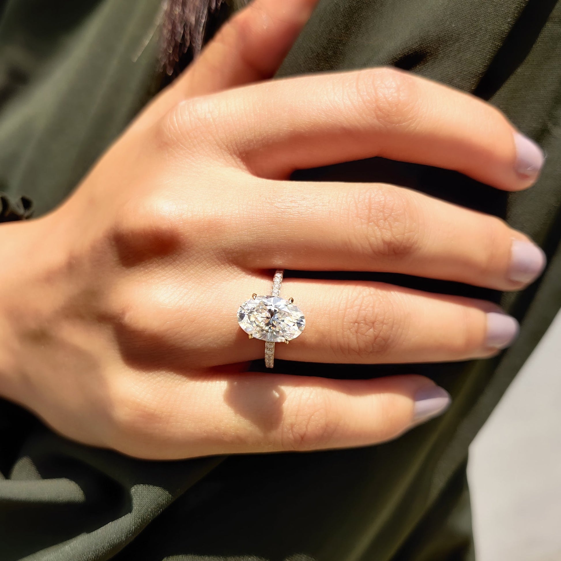 3 CT Oval Pave Moissanite Engagement Ring