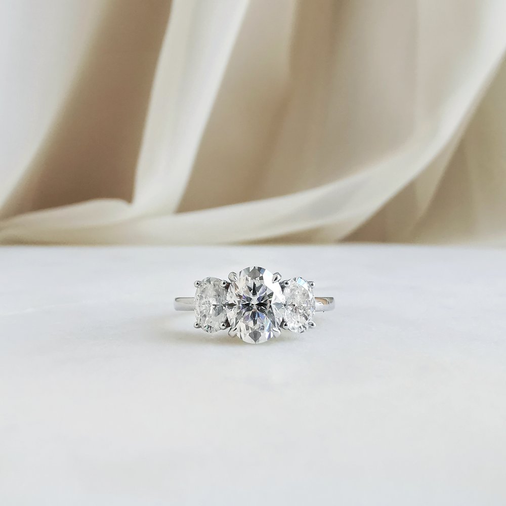 1.5 CT Oval Three Stone Moissanite Engagement Ring