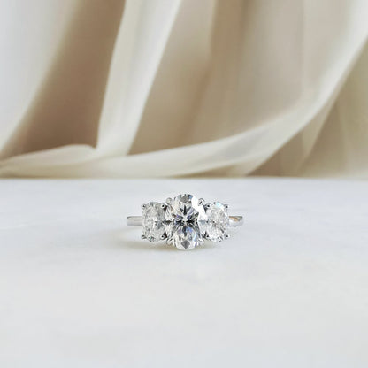 1.5 CT Oval Three Stone Moissanite Engagement Ring