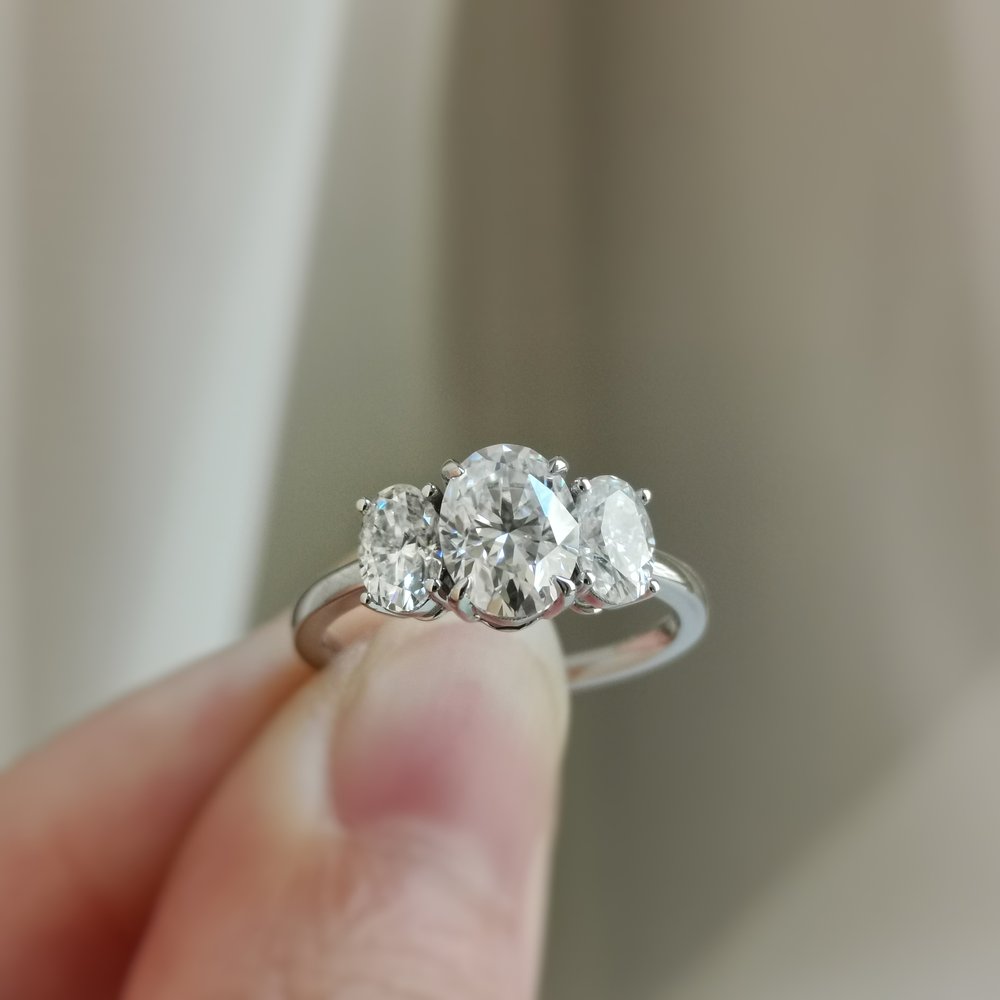 1.5 CT Oval Three Stone Moissanite Engagement Ring