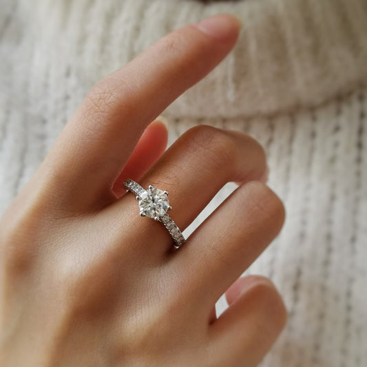 1.2 CT Round Pave Moissanite Engagement Ring