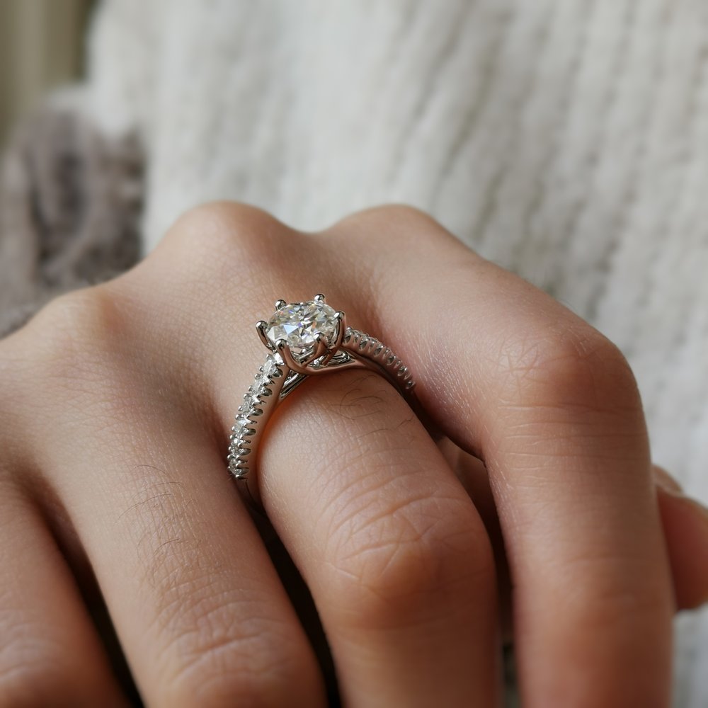 1.2 CT Round Pave Moissanite Engagement Ring