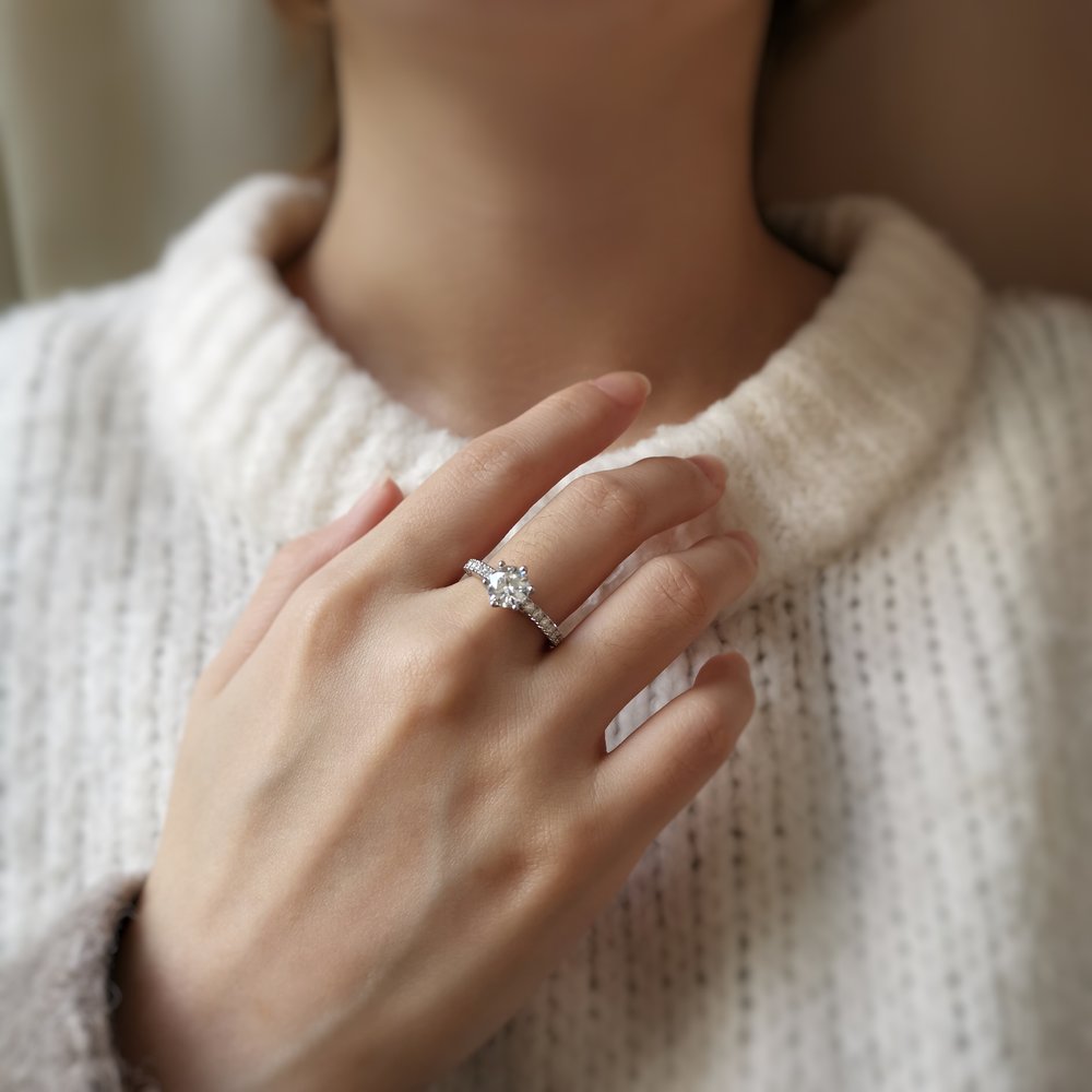 1.2 CT Round Pave Moissanite Engagement Ring