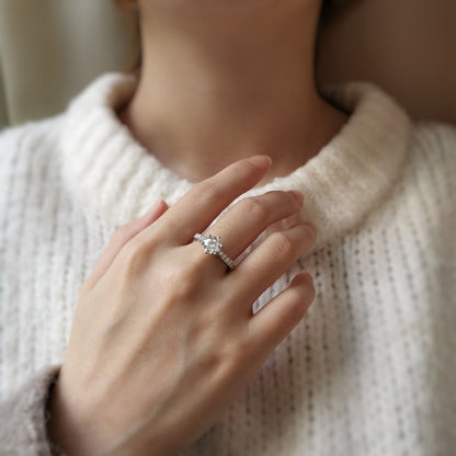 1.2 CT Round Pave Moissanite Engagement Ring
