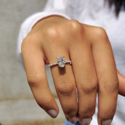 1.10 CT Oval Hidden Halo & Pave Moissanite Engagement Ring