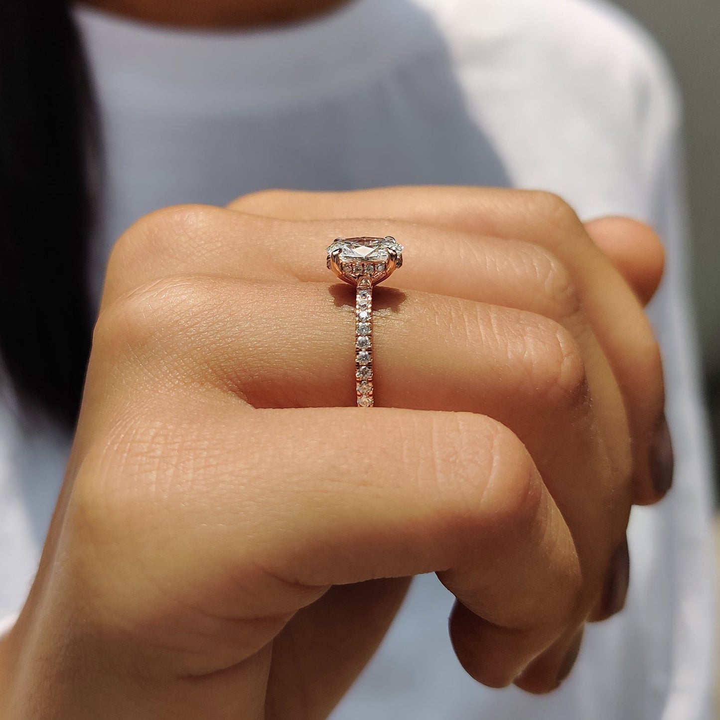 1.10 CT Oval Hidden Halo & Pave Moissanite Engagement Ring