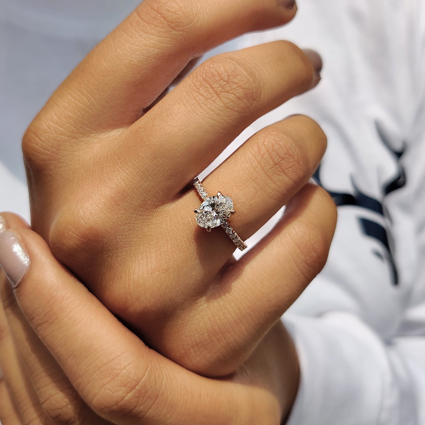 1.10 CT Oval Hidden Halo & Pave Moissanite Engagement Ring