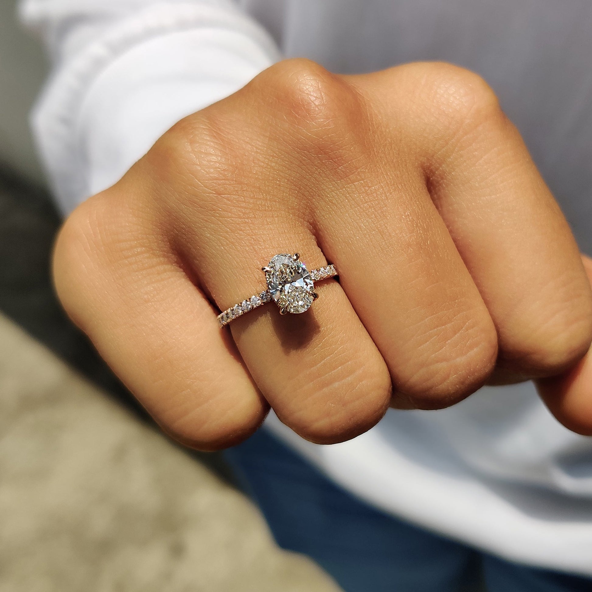 1.10 CT Oval Hidden Halo & Pave Moissanite Engagement Ring