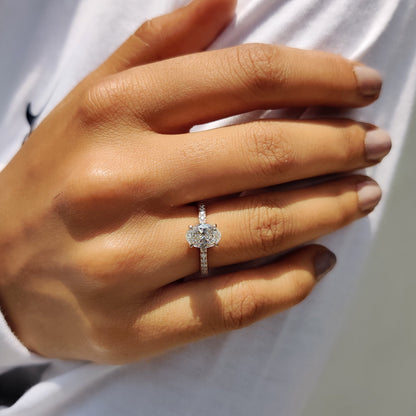 1.10 CT Oval Hidden Halo & Pave Moissanite Engagement Ring