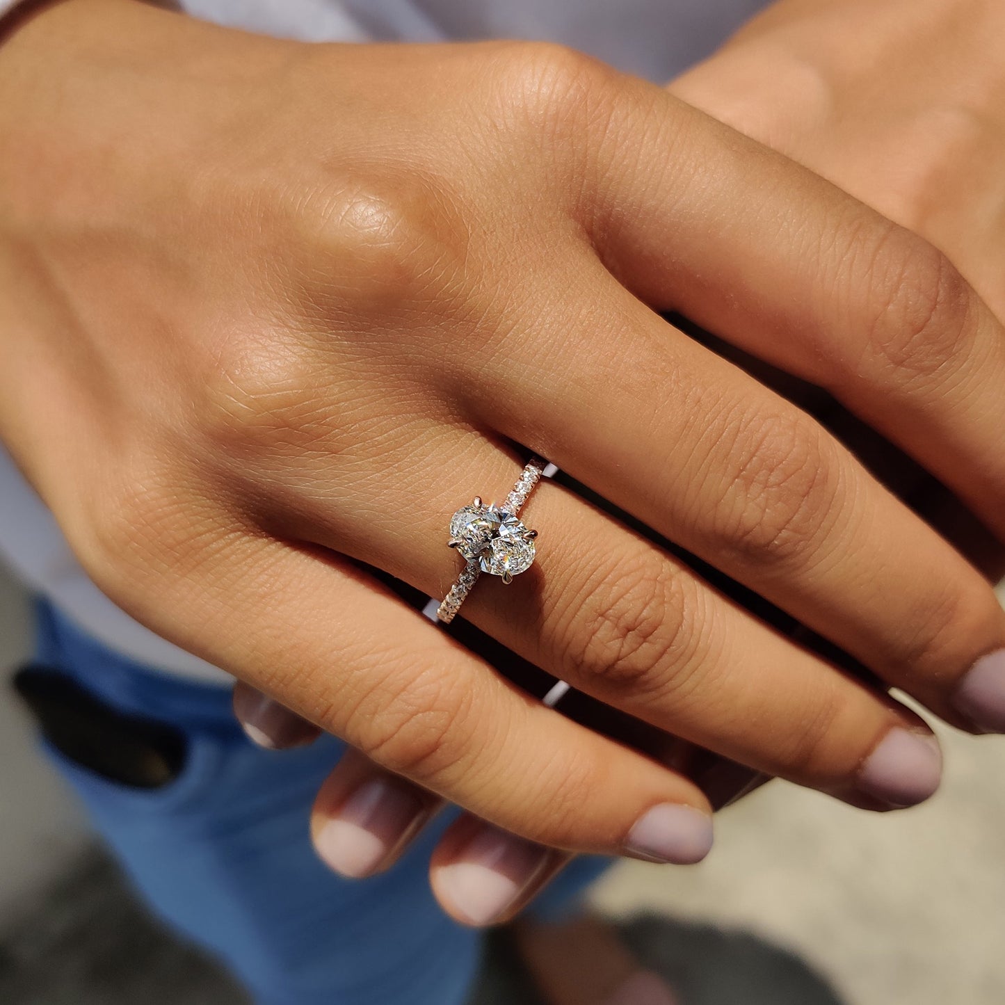 1.10 CT Oval Hidden Halo & Pave Moissanite Engagement Ring