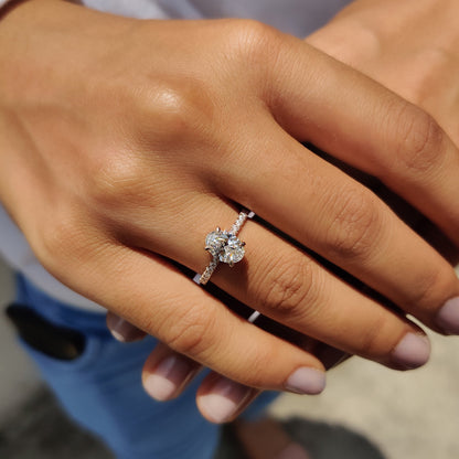 1.10 CT Oval Hidden Halo & Pave Moissanite Engagement Ring