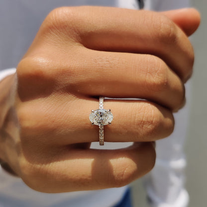 1.10 CT Oval Hidden Halo & Pave Moissanite Engagement Ring
