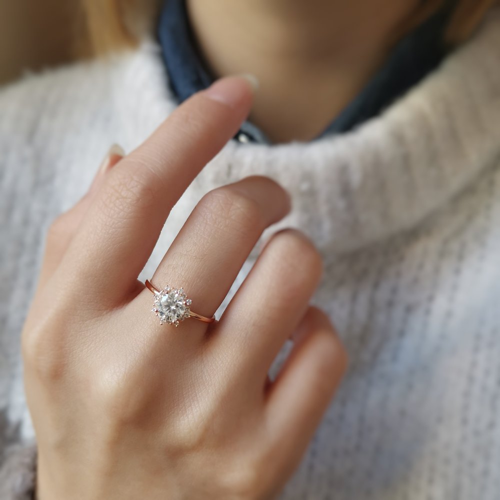 0.8 CT Round Cluster Moissanite Engagement Ring
