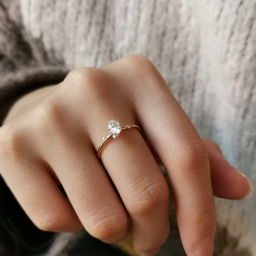 0.5 CT Oval Cluster Moissanite Engagement Ring