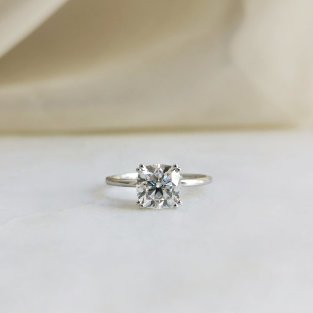 1.5 CT Cushion Solitaire Moissanite Engagement Ring