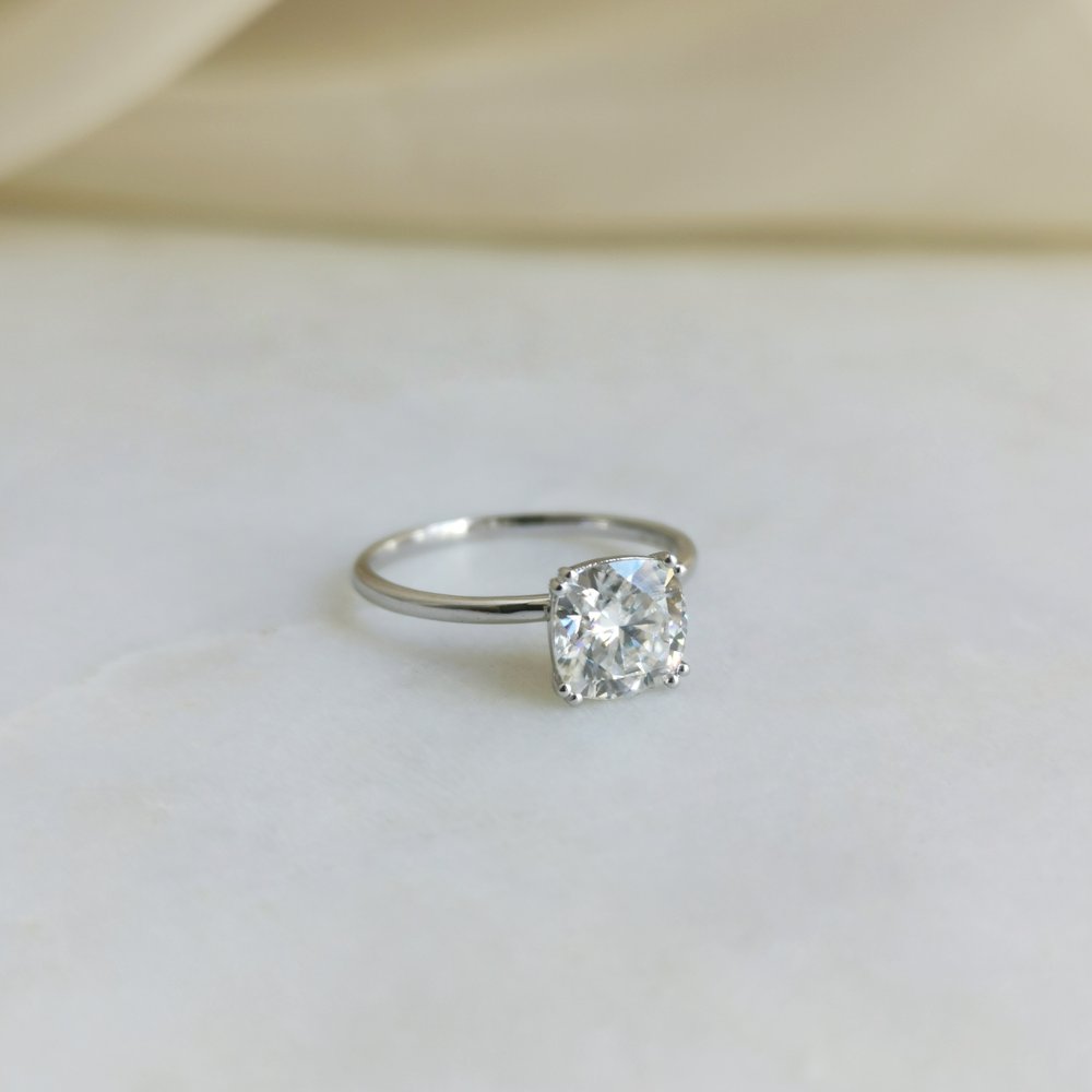 1.5 CT Cushion Solitaire Moissanite Engagement Ring