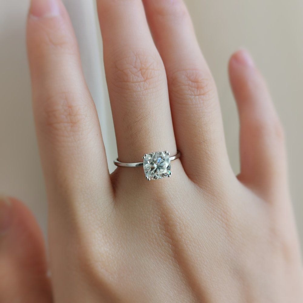 1.5 CT Cushion Solitaire Moissanite Engagement Ring